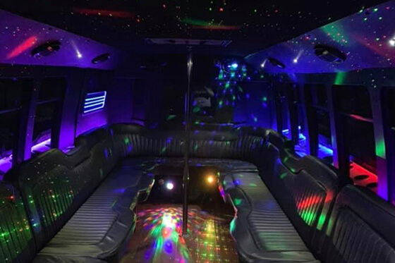 Limo bus booming sound systems