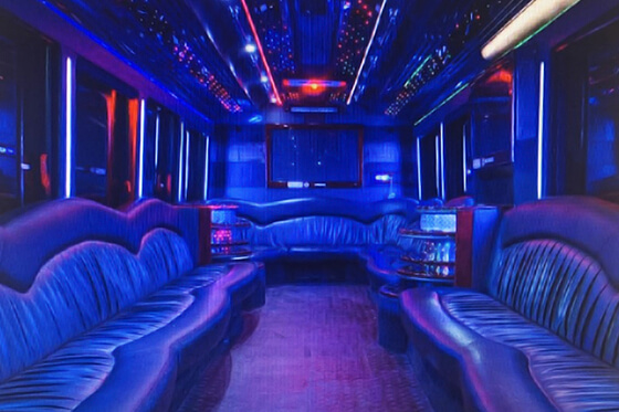 30-passenger party limo bus interior