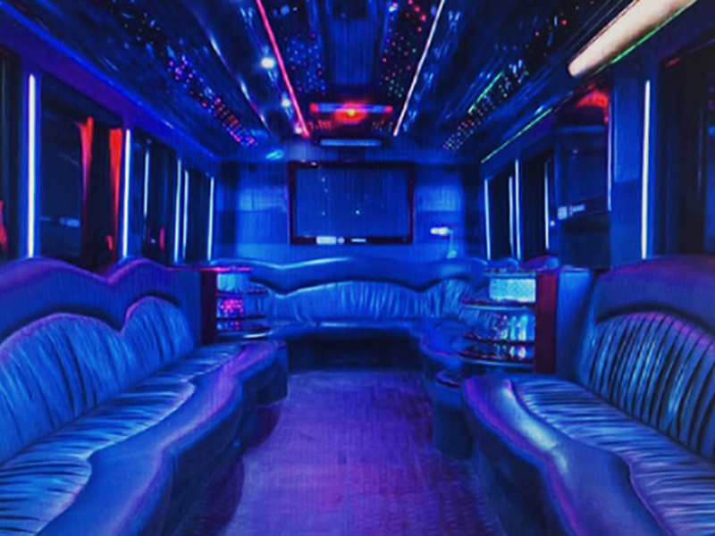 30-passenger black party bus interior